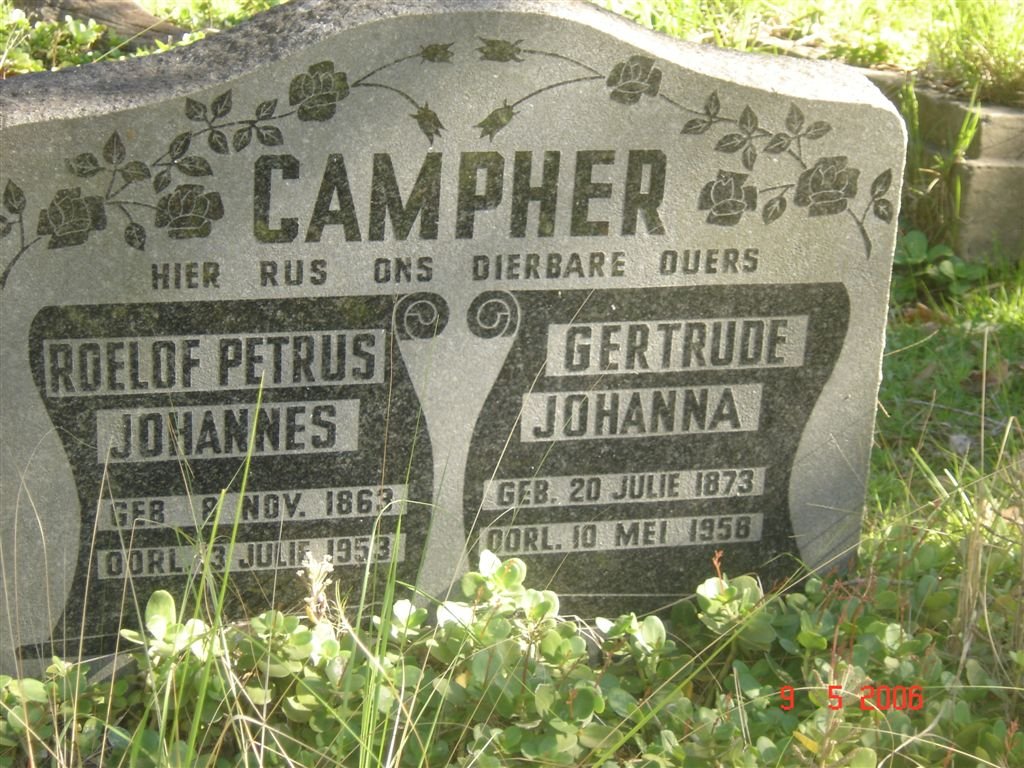 CAMPHER Roelof Petrus Johannes 1863-1953 &amp; Gertrude Johanna 1873-1958