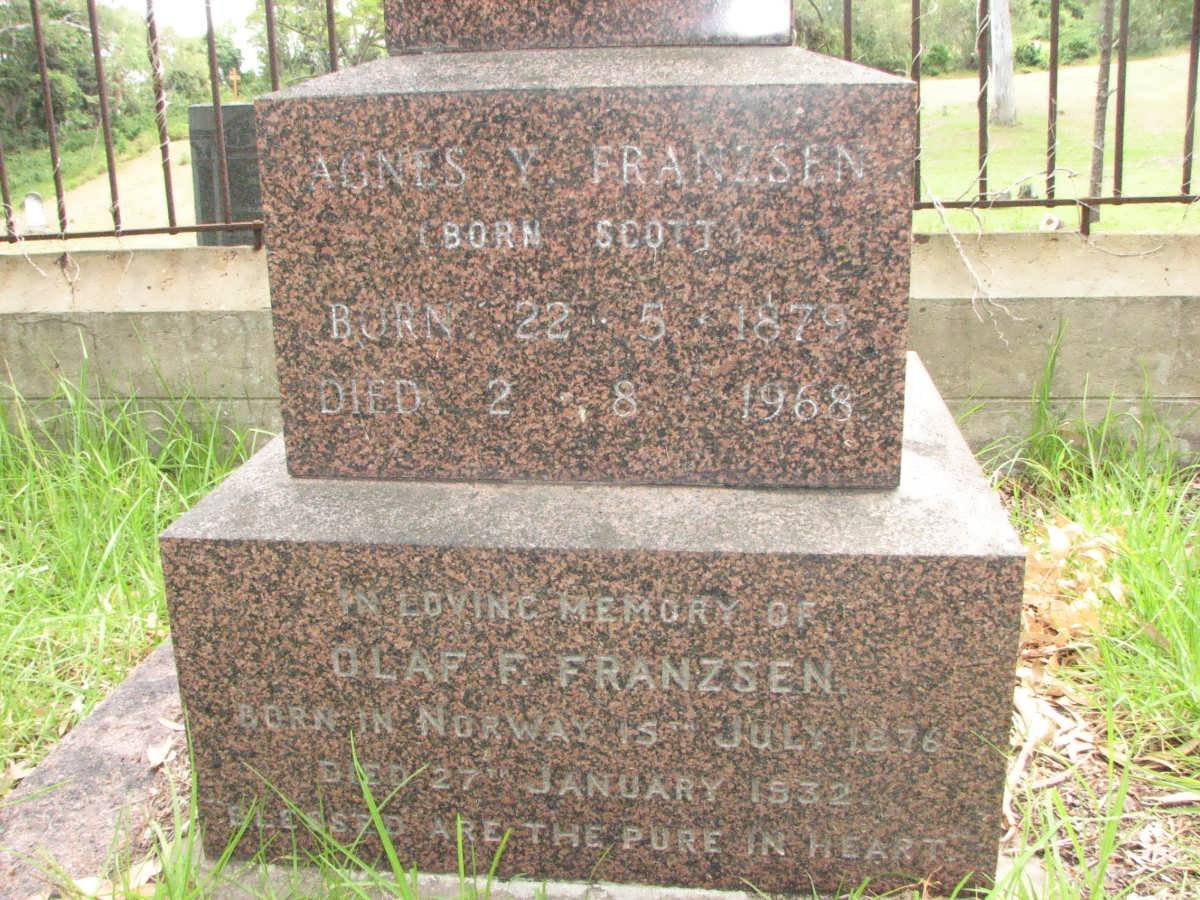FRANZSEN Olaf F. 1876-1972 &amp;  Agnes Y. SCOTT 1879-1968