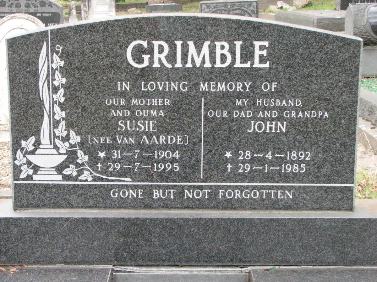 GRIMBLE John 1892-1985 &amp; Susie VAN AARDE 1904-1995