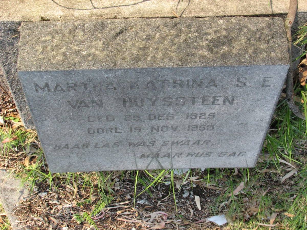 HUYSSTEEN Martha Katrina S.E.,van  1925-1959