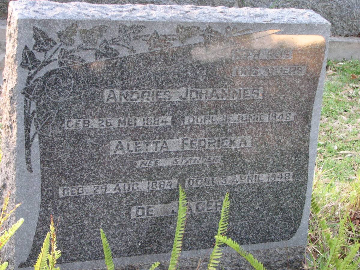 JAGER Andries Johannes, de 1884-1948 &amp; Aletta Fedrieka STANDER 1884-1948
