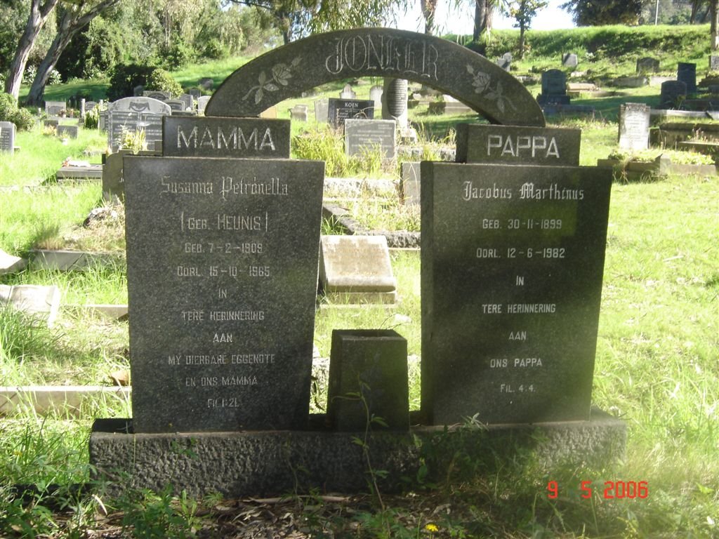 JONKER Jacobus Marthinus 1899-1982 &amp; Susanna Petronella HEUNIS 1909-1965