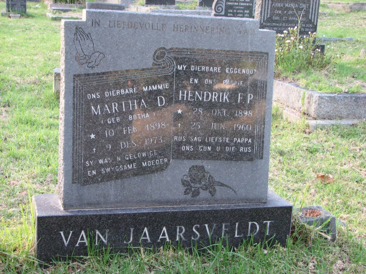 JAARSVELDT Hendrik F.P., van 1898-1960 &amp; Martha D. BOTHA 1898-1973
