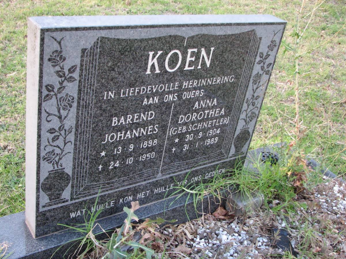 KOEN Barend Johannes 1898-1950 &amp; Anna Dorothea nee SCHNETLER 1904-1989