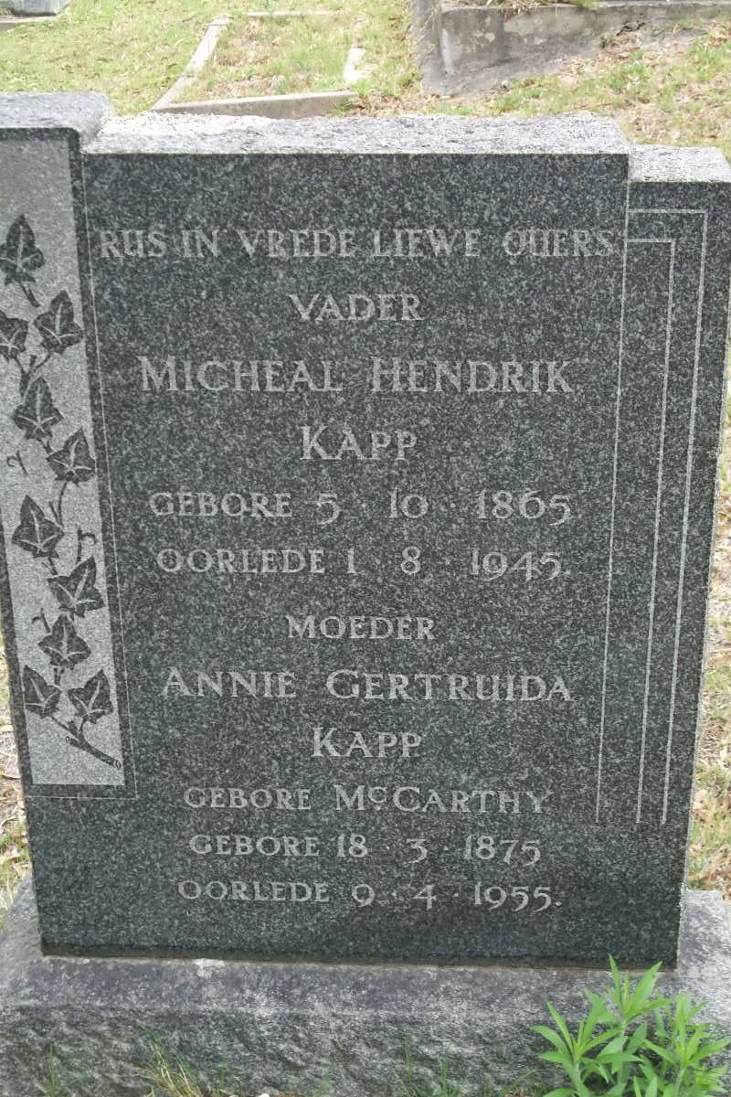 KAPP Micheal Hendrik 1865-1945 &amp; Annie Gertruida McCARTHY 1875-1955