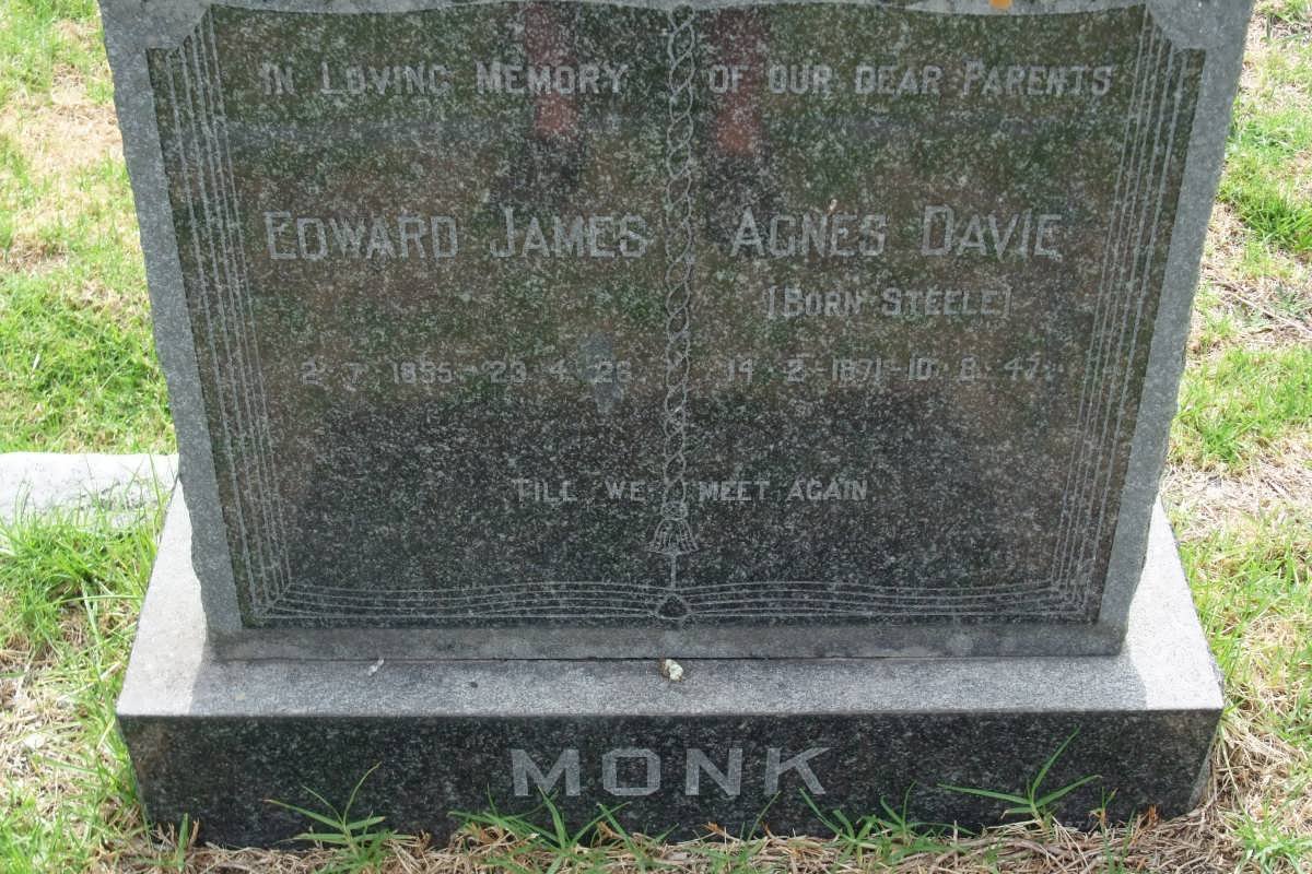 MONK Edward James 1855-1926 &amp; Agnes Davie STEELE 1871-1947