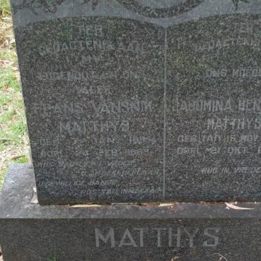MATTHYS Frans Vansnik 1885-1958 &amp; Jacomina Hendrina TAIT 1898-1968