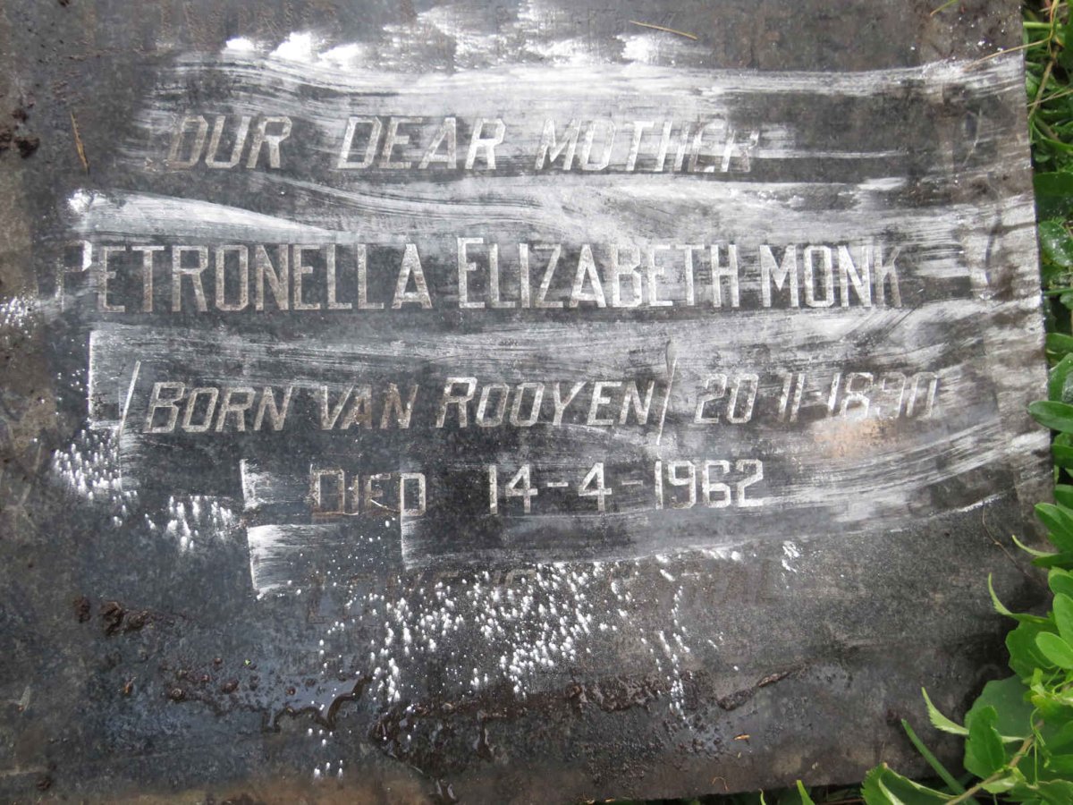 MONK Petronella Elizabeth nee VAN ROOYEN 1890-1962