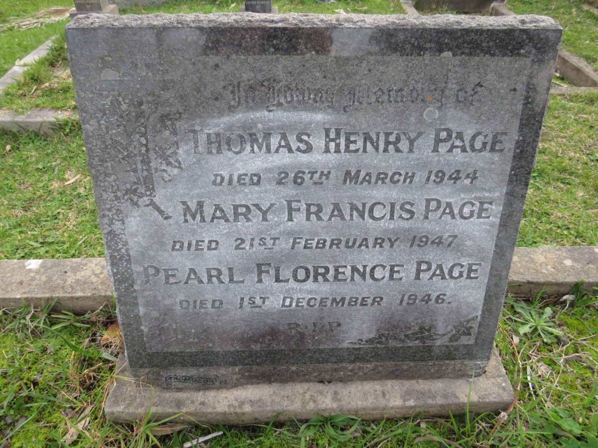 PAGE Thomas Henry -1944 :: PAGE Pearl Florence -1946 :: PAGE Mary Francis -1947