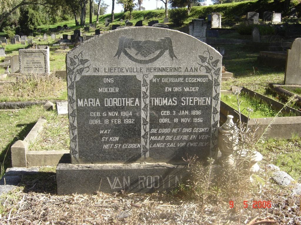 ROOYEN Thomas Stephen, van 1896-1956 &amp; Maria Dorothea 1904-1982