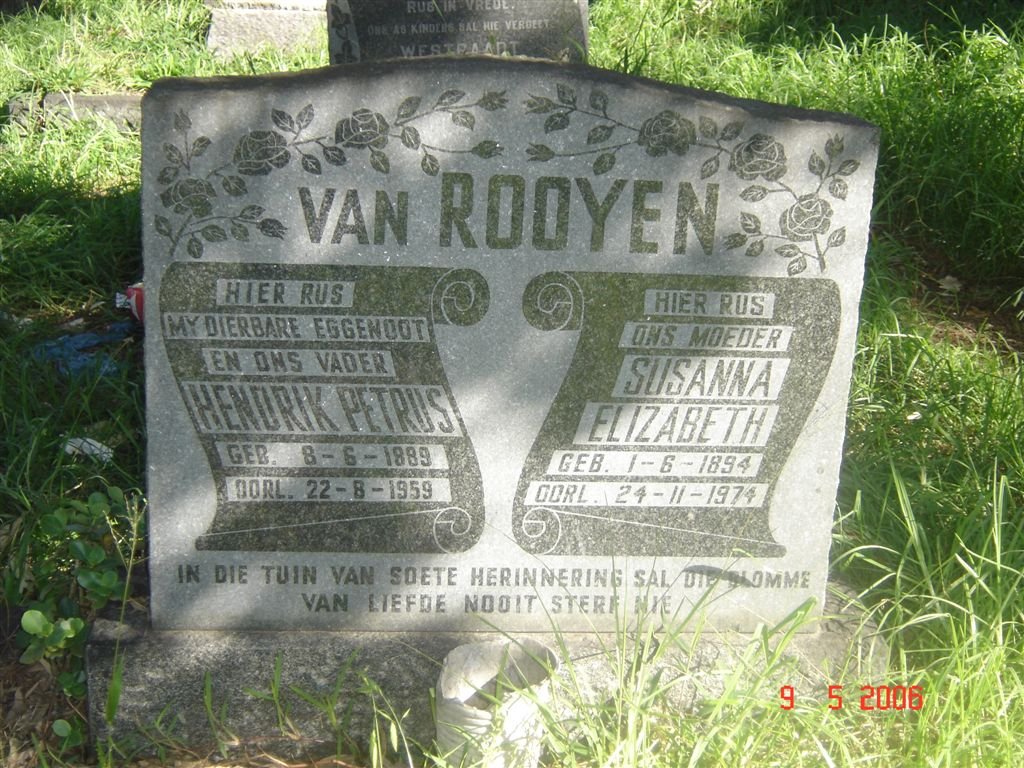 ROOYEN Hendrik Petrus, van 1889-1959 &amp; Susanna Elizabeth 1894-1978
