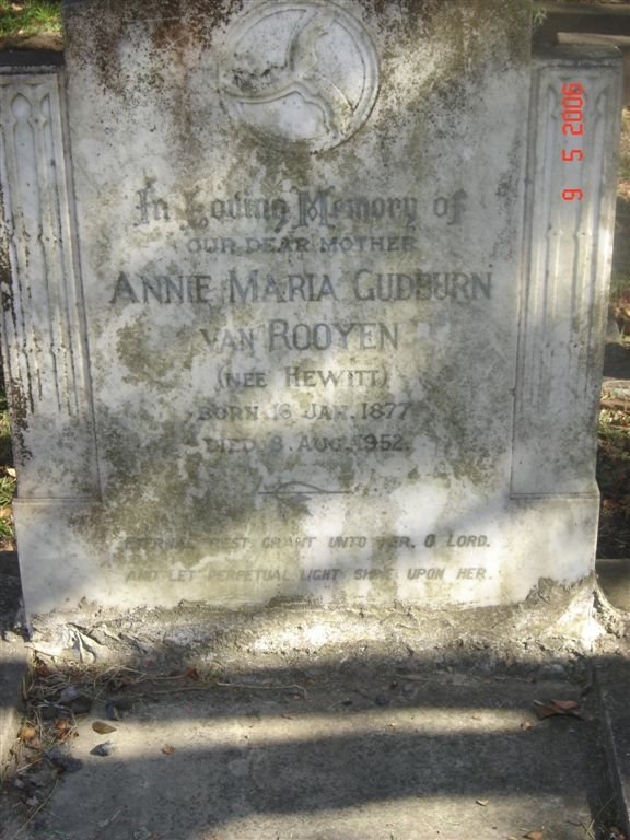 ROOYEN Annie Maria Gudburn, van nee HEWITT 1877-1952