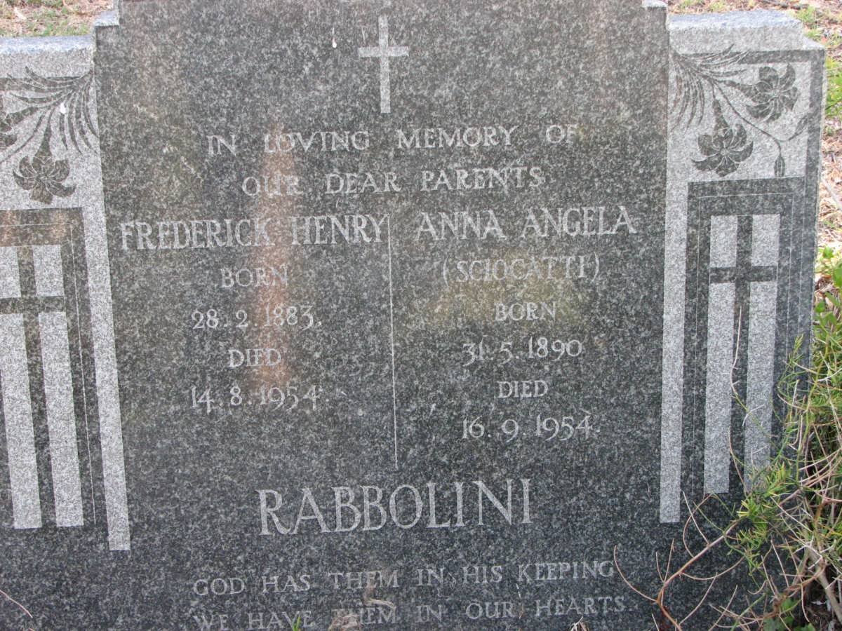 RABBOLINI Frederick Henry 1883-1954 &amp; Anna Angela SCIOCATTI 1890-1954
