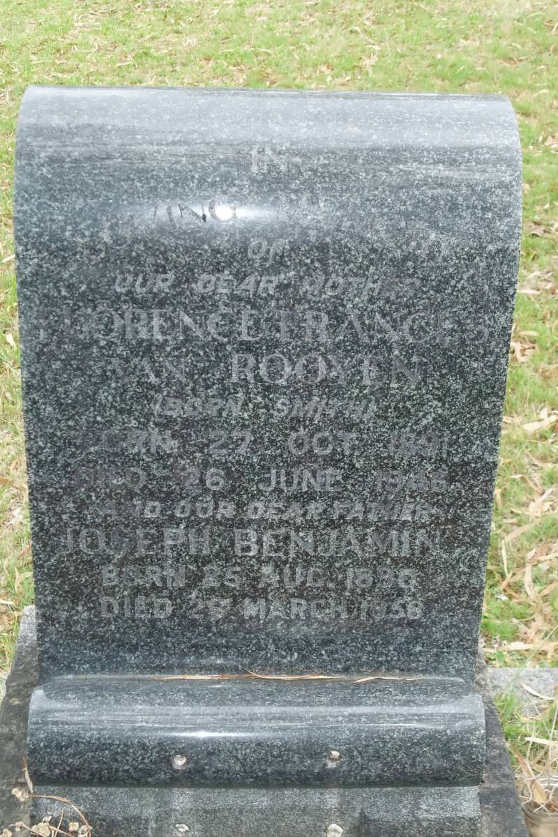 ROOYEN Florence Francis, van nee SMITH 18?1-1946