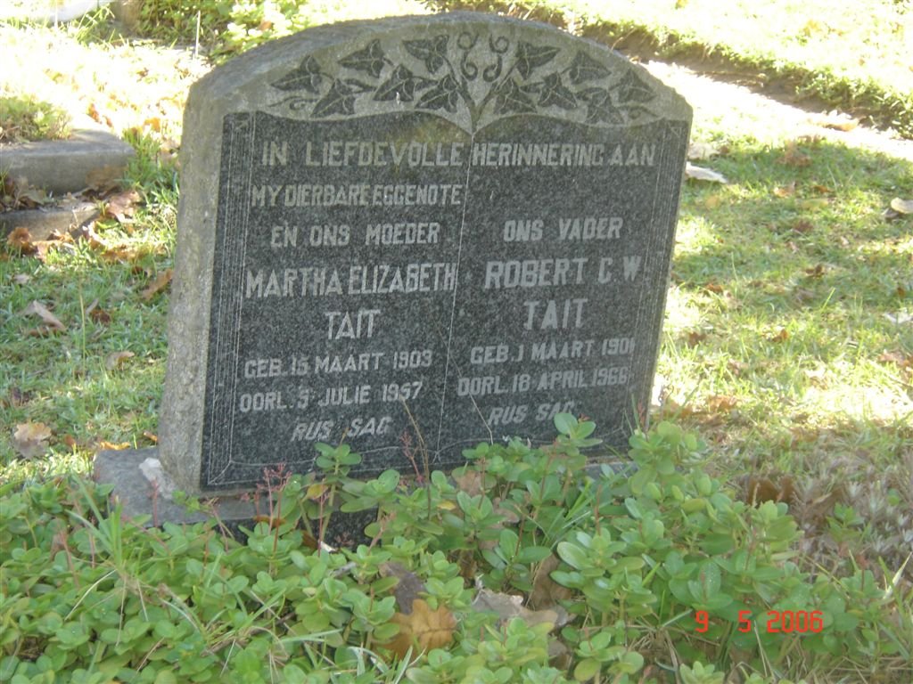 TAIT Robert C.W. 1901-1966 &amp; Martha Elizabeth 1903-1957