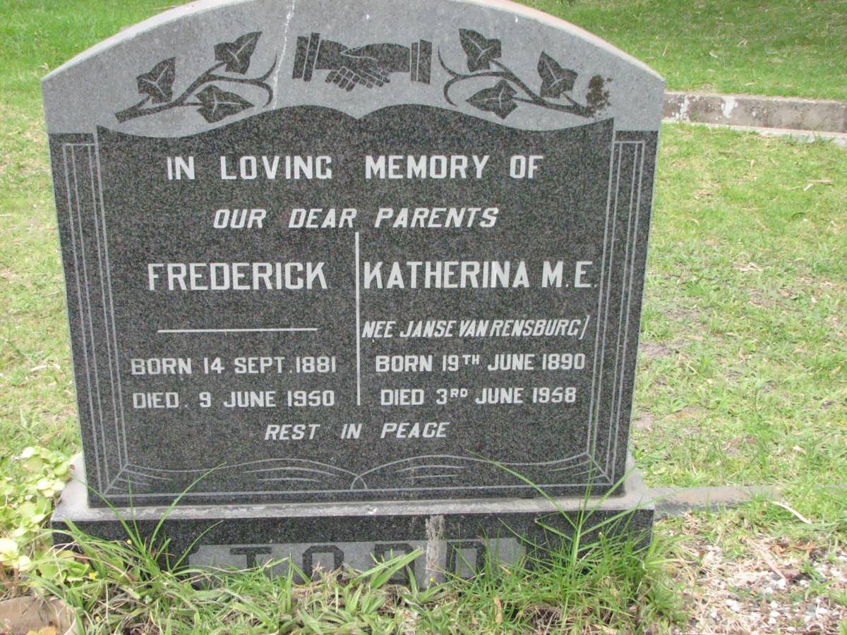 TODD Fredrik 1881-1950 &amp; Katherina M.E. JANSE VAN RENSBURG 1890-1958