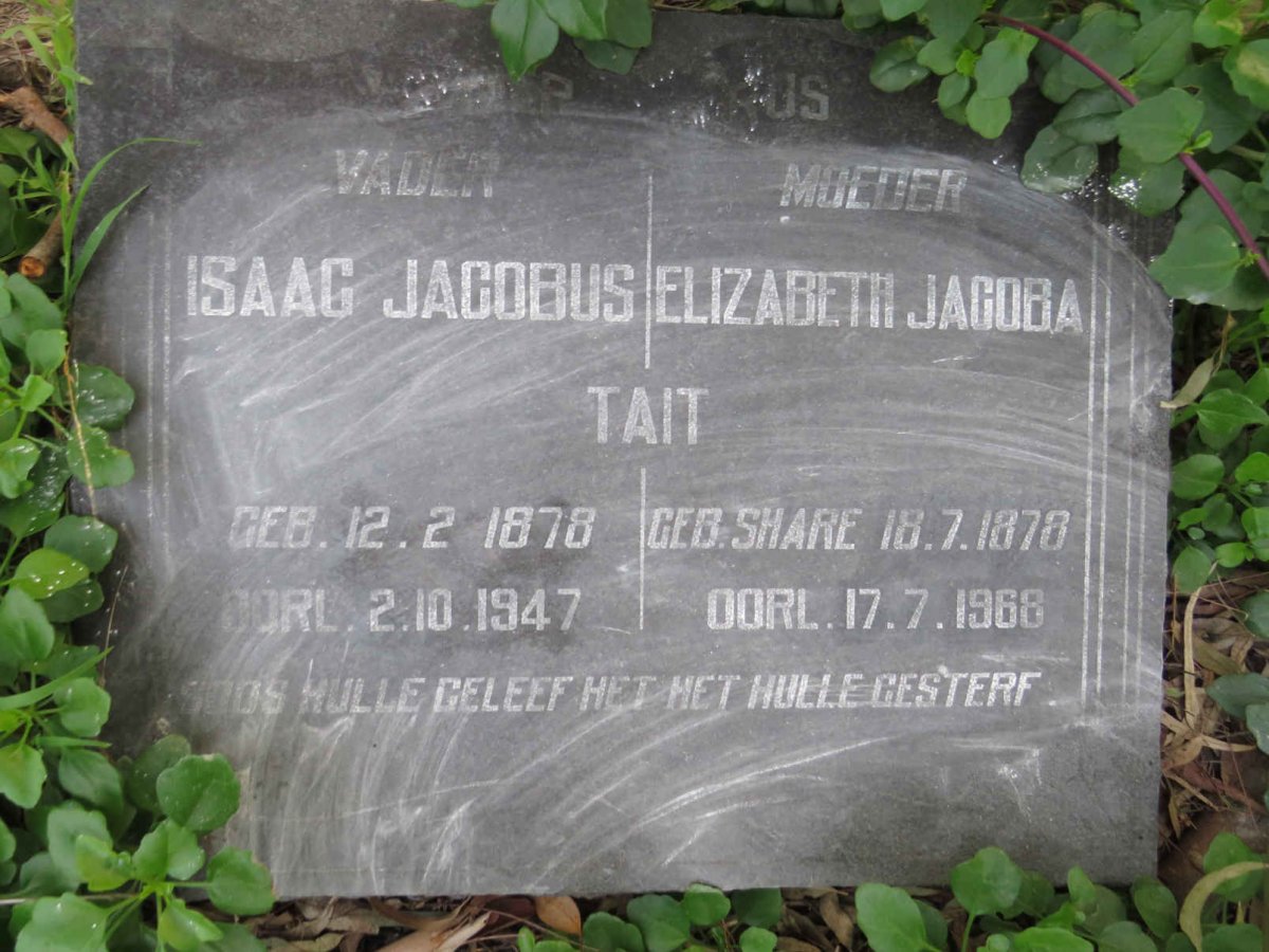 TAIT Isaac Jacobus 1878-1947 & Elizabeth Jacoba SHARE 1878-1968