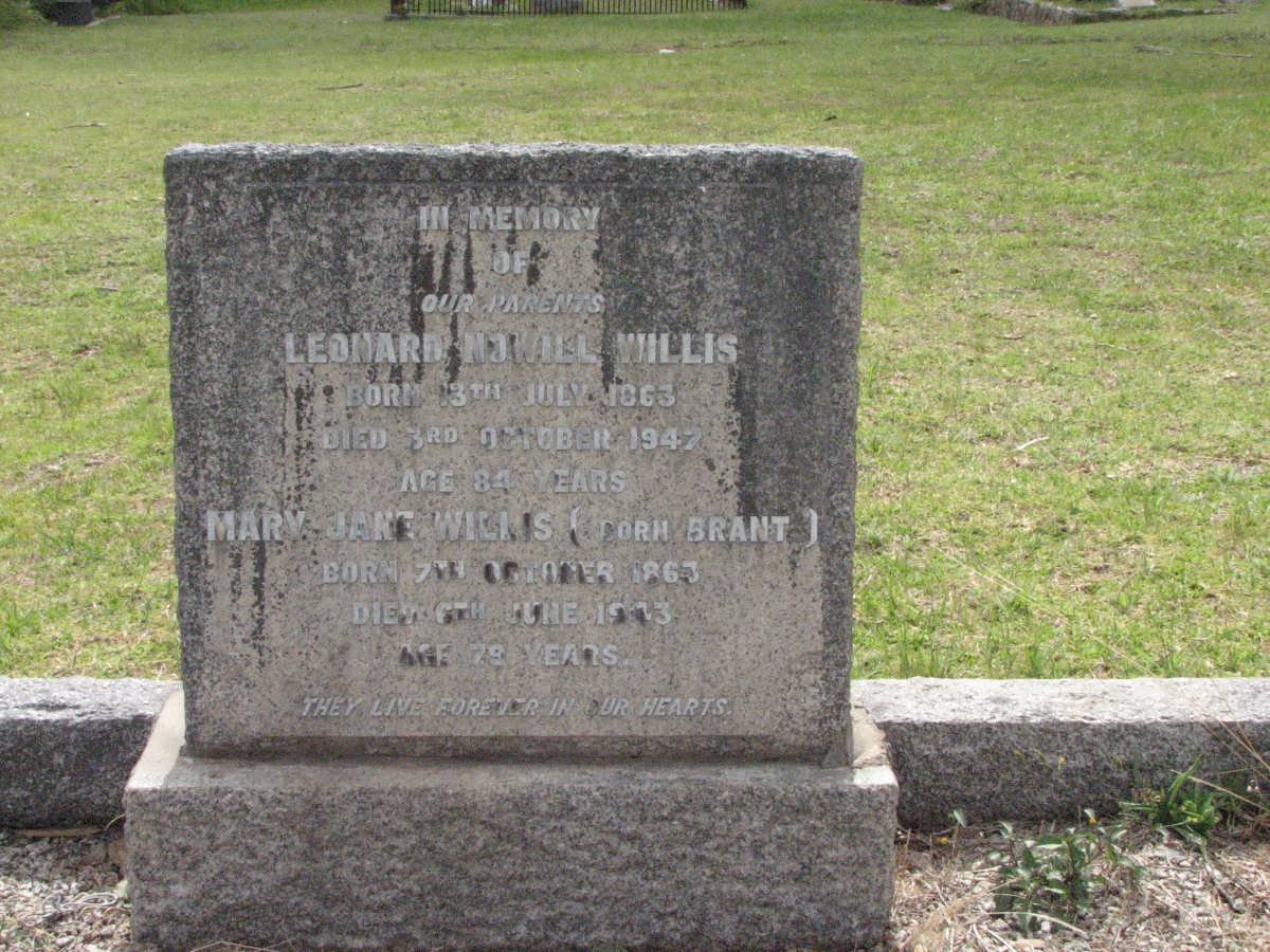 WILLIS Leonard Howill 1863-1947 &amp; Mary Jane BRANT 1863-1943