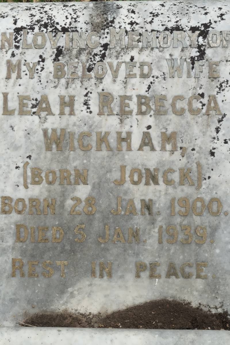 WICKHAM Leah Rebecca born JONCK 1900-1939