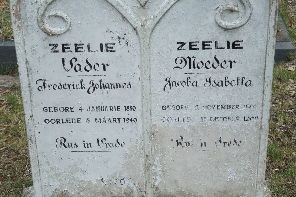 ZEELIE Frederick Johannes 1880-1946 &amp; Jacoba Isabella 1884-1968