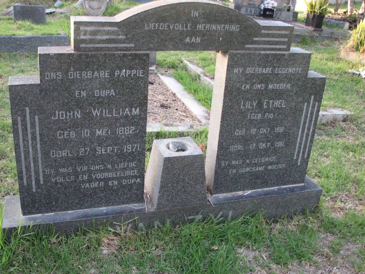 ZYL John William, van 1882-1971 &amp; Lily Ethel PIO 1891-1981