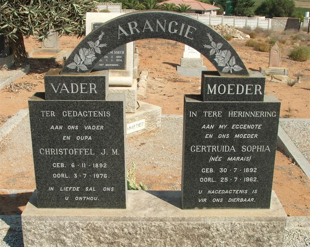 ARANGIE Christoffel J.M. 1892-1976 &amp; Gertruida Sophia MARAIS 1892-1962