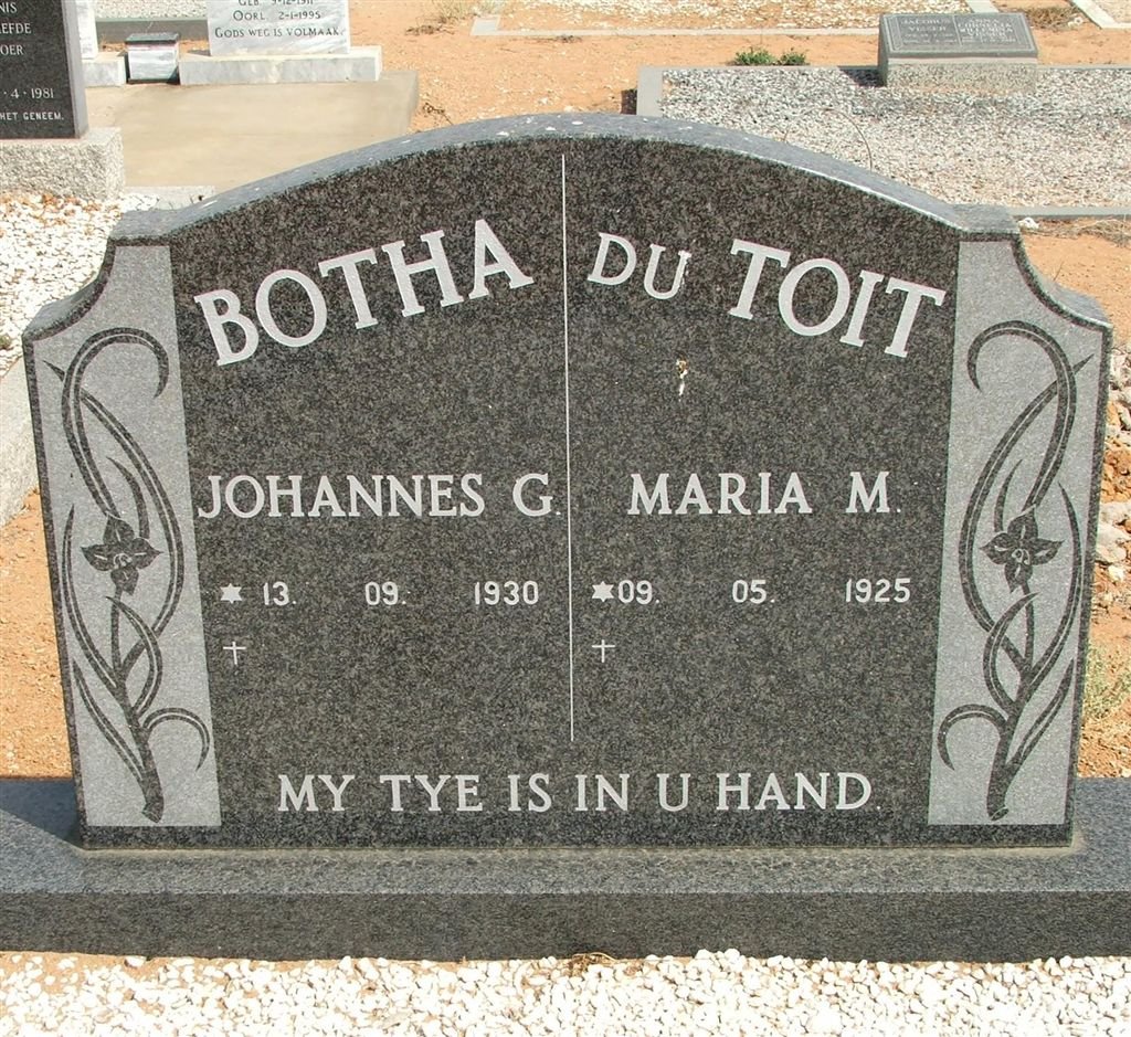 BOTHA Johannes G. 1930-  &amp; Maria M. DU TOIT 1925-