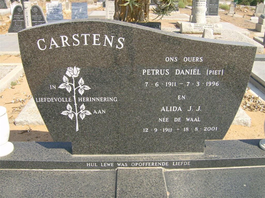 CARSTENS Petrus Daniël 1911-1996 &amp; Alida J.J. DE WAAL 1911-2001
