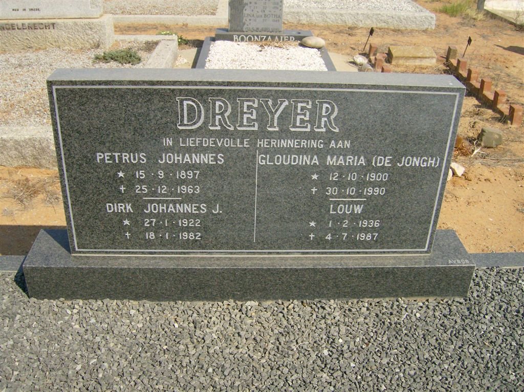 DREYER Petrus Johannes 1897-1963 &amp; Gloudina Maria DE JONGH 1900-1990