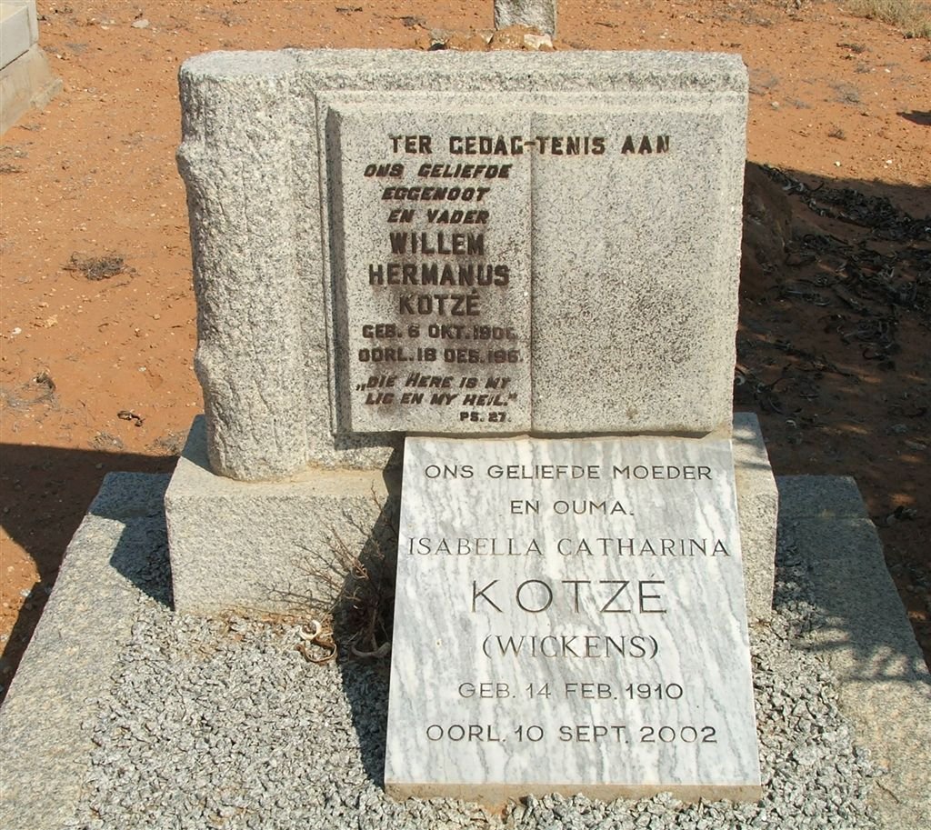 KOTZÉ Willem Hermanus 1906-1961 &amp; Isabella Catharina WICKENS 1910-2002