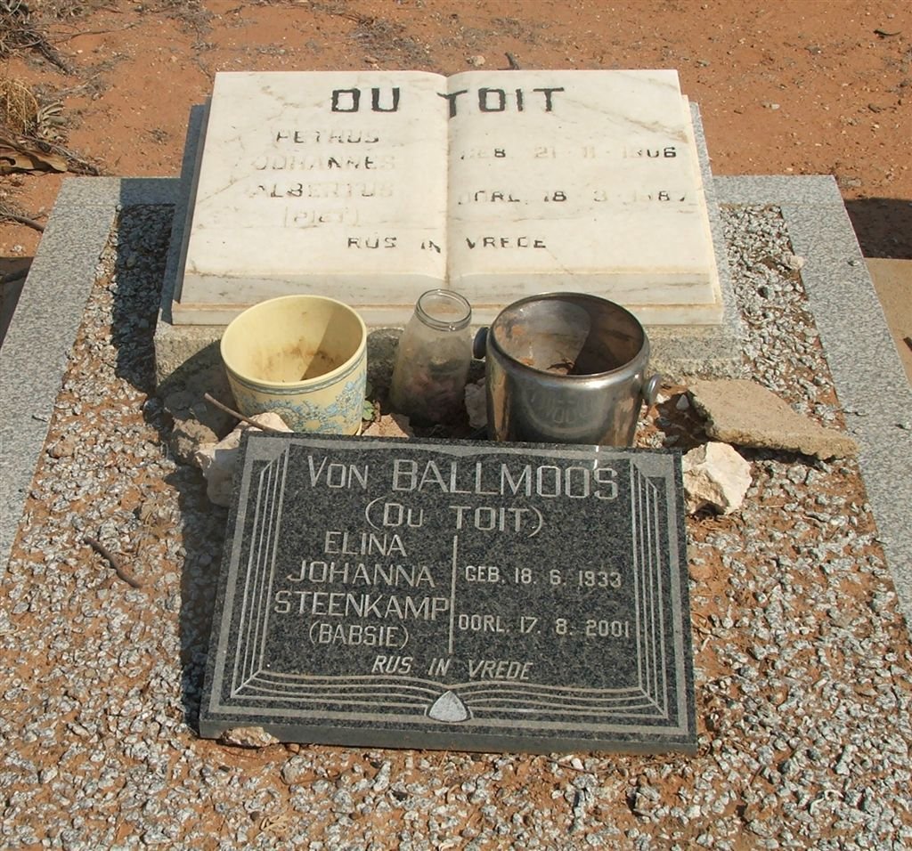 TOIT Petrus Johannes Albertus, du 1906-1987 :: VON BALLMOOS Elina Johanna Steenkamp nee DU TOIT 1933-2001