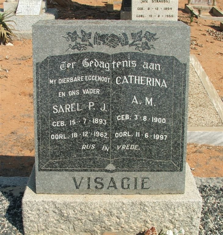 VISAGIE Sarel P.J. 1893-1962 &amp; A.M. 1900-1997