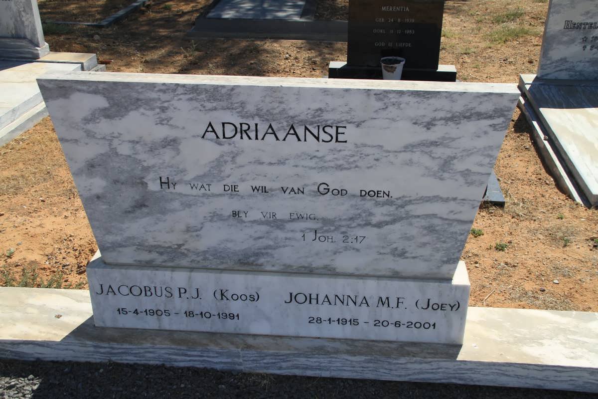 ADRIAANSE Jacobus P.J. 1905-1981 &amp; Johanna M.F. 1915-2001