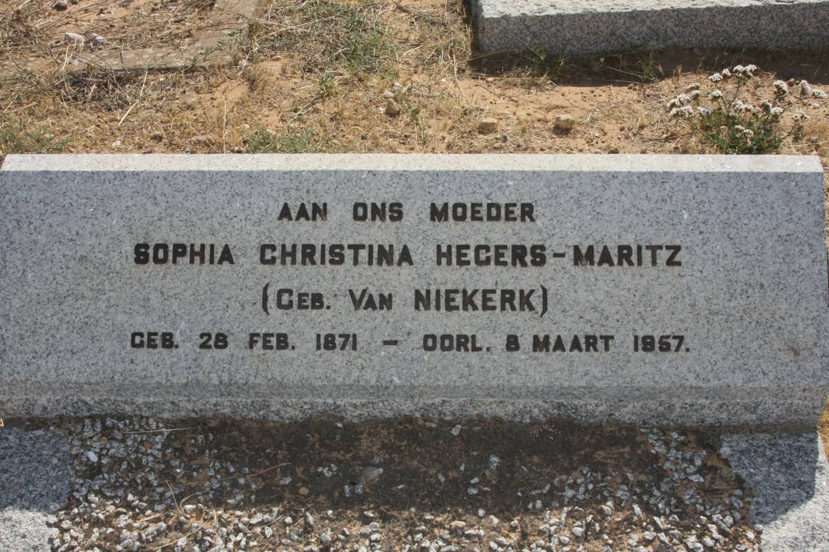 MARITZ Sophia Christina Hegers nee VAN NIEKERK 1871-1957