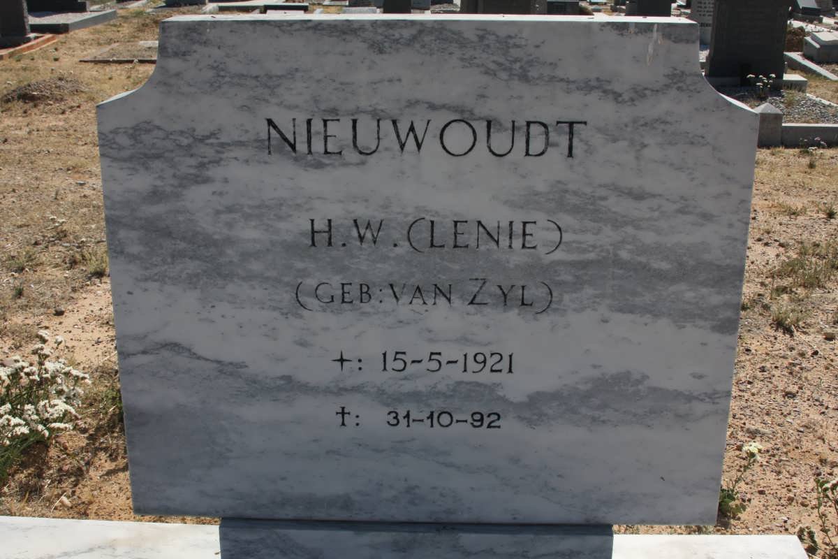 NIEUWOUDT H.W. nee VAN ZYL 1921-1992