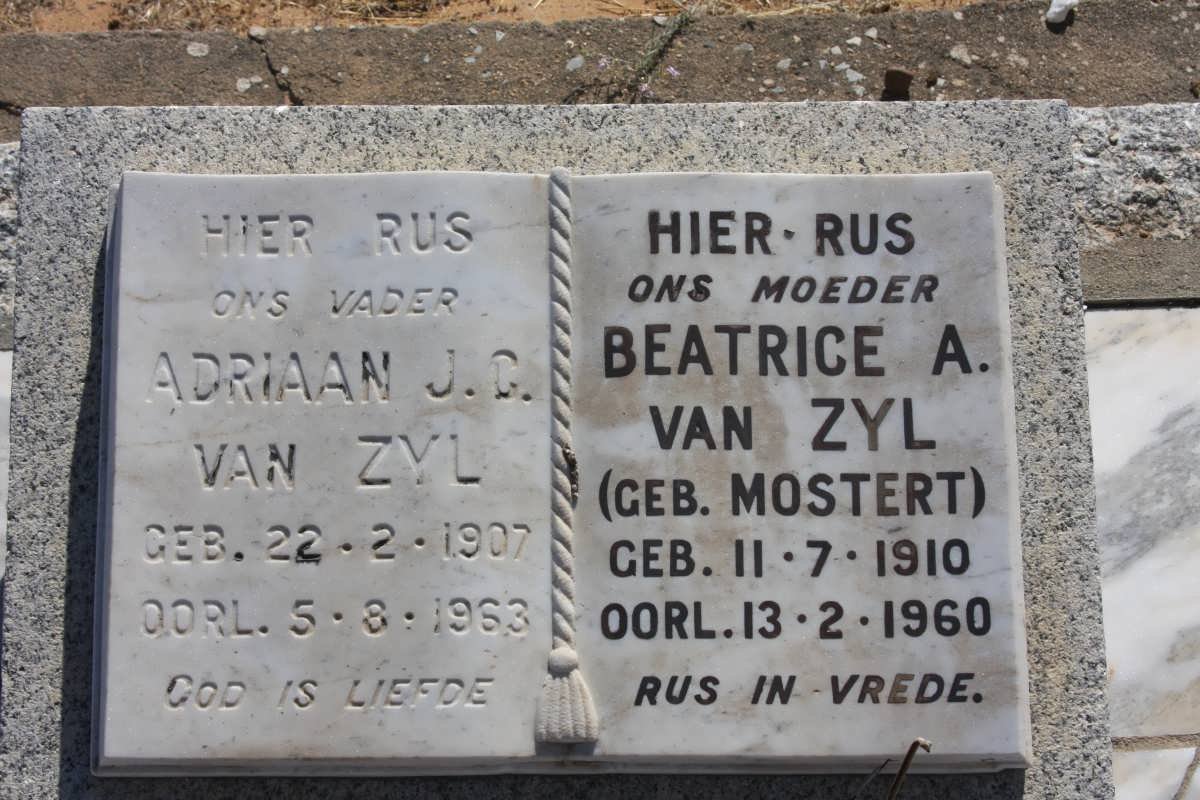 ZYL Adriaan J.C., van 1907-1963 &amp; Beatrice A. MOSTERT 1910-1960
