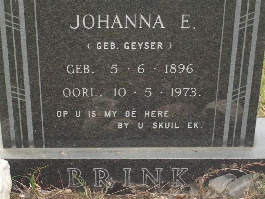 BRINK Johanna E. nee GEYSER 1896-1973