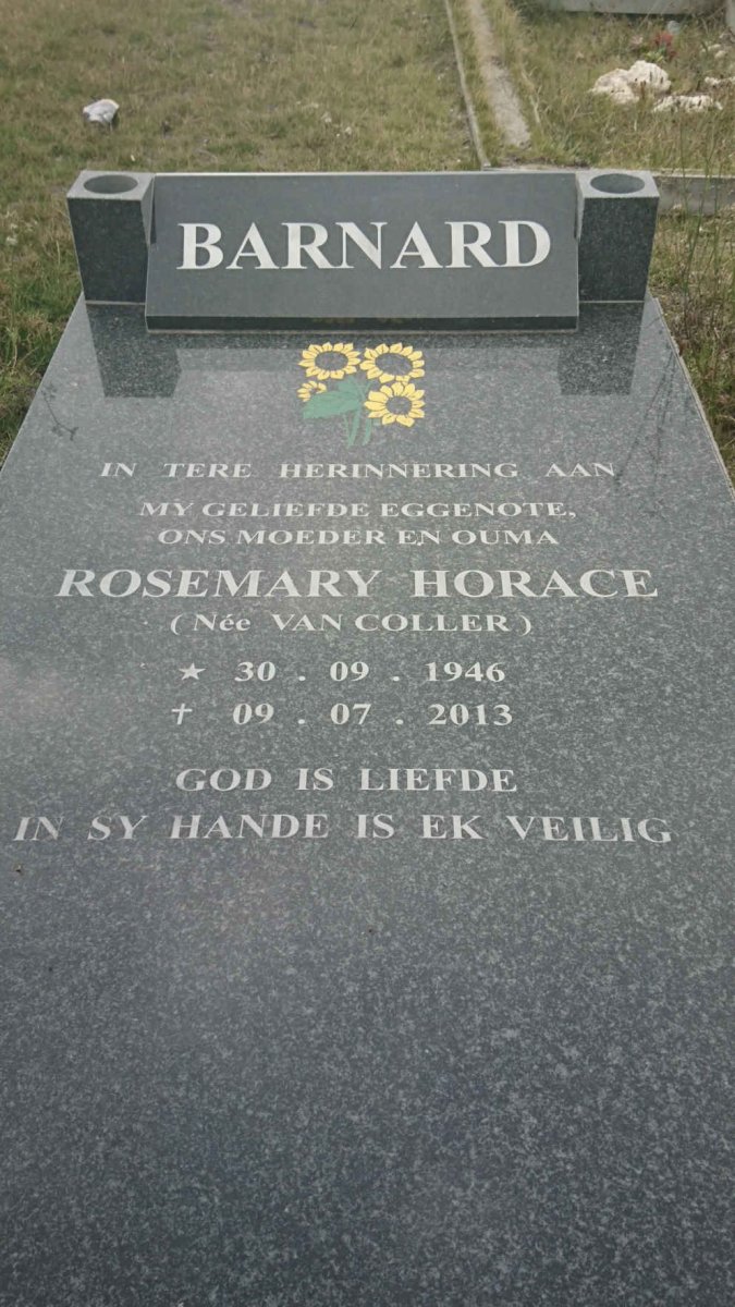 BARNARD Rosemary Horace nee VAN COLLER 1946-2013