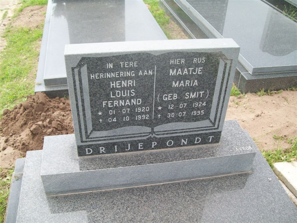 DRIJEPONDT Henri Louis Fernand 1920-1992 &amp; Maatje Maria SMIT 1924-1995