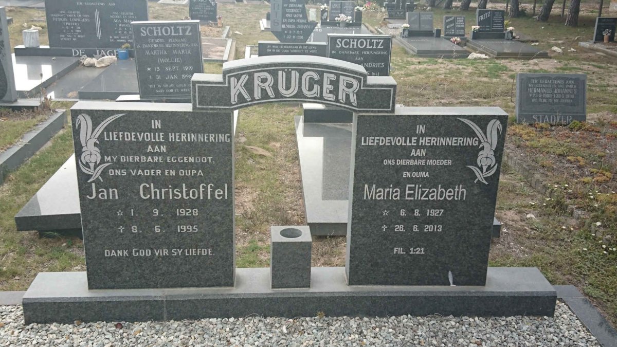 KRÜGER Jan Christoffel 1928-1995 &amp; Maria Elizabeth 1927-2013