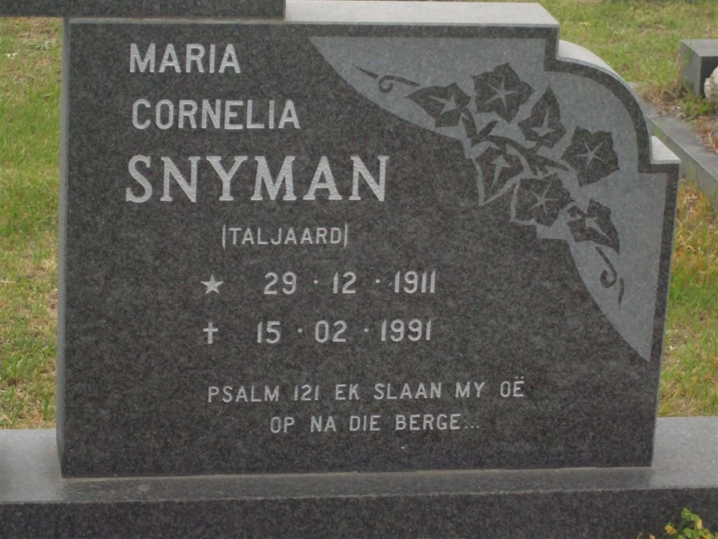 SNYMAN Maria Cornelia nee TALJAARD 1911-1991
