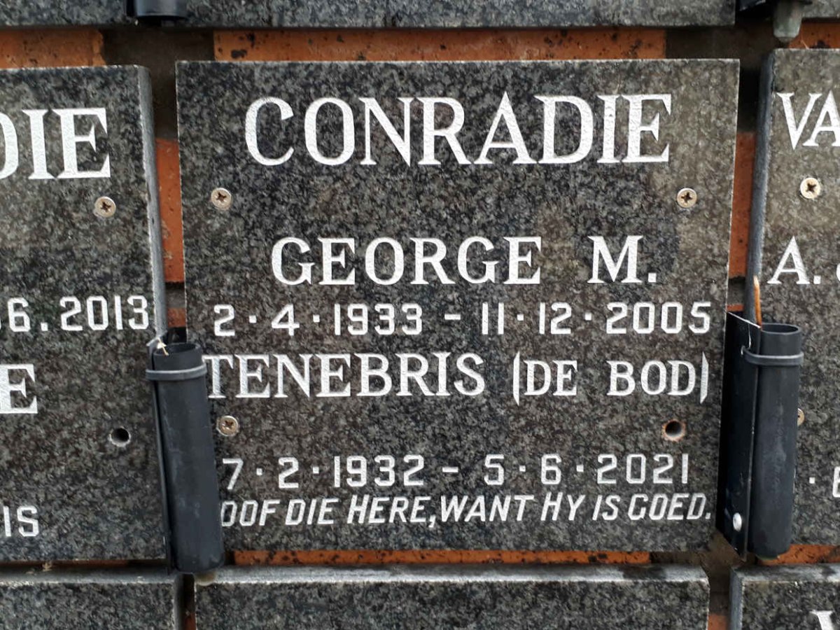 CONRADIE George M. 1933-2005 &amp; Tenebris DE BOD 1932-2021