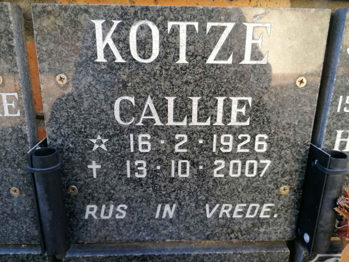KOTZE Callie 1926-2007