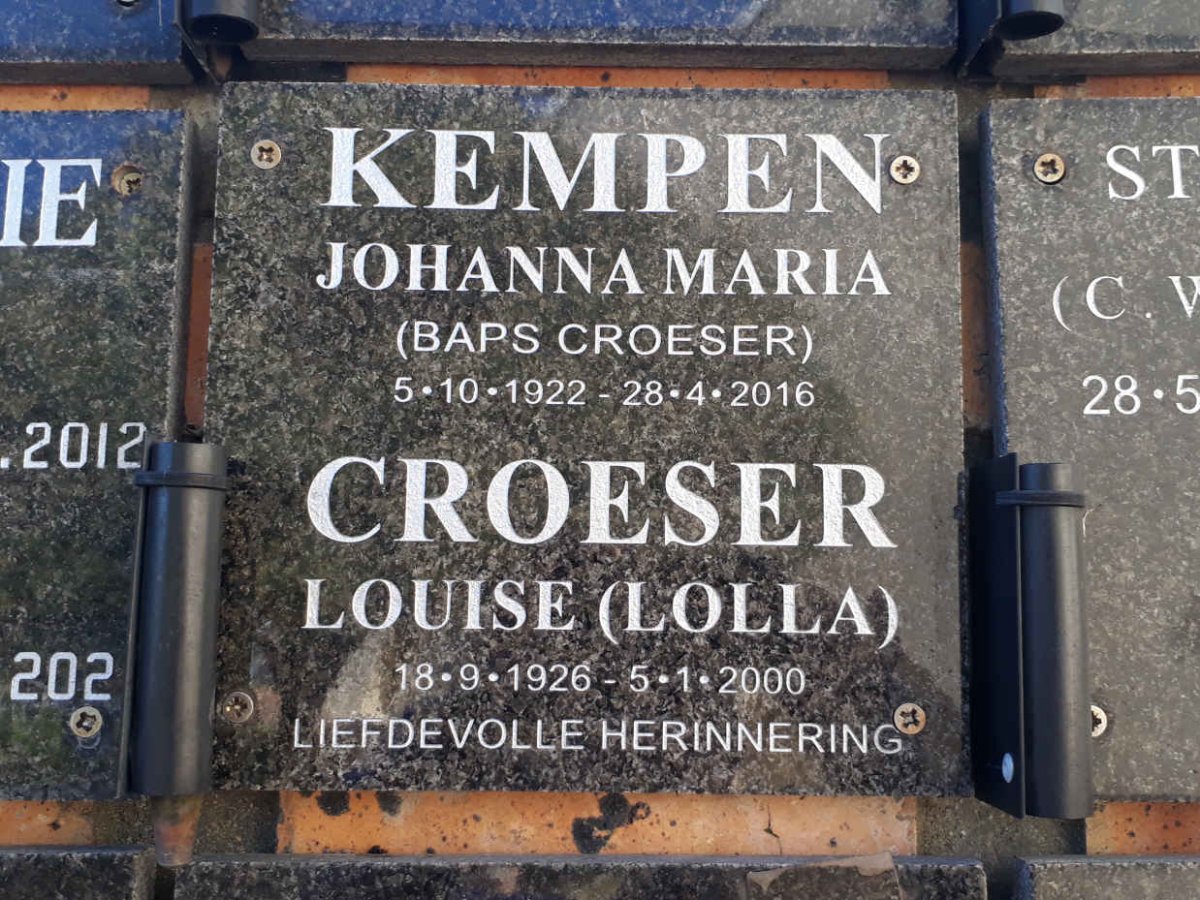 KEMPEN Johanna Maria nee CROESER 1922-2016 :: CROESER Louise 1926-2000