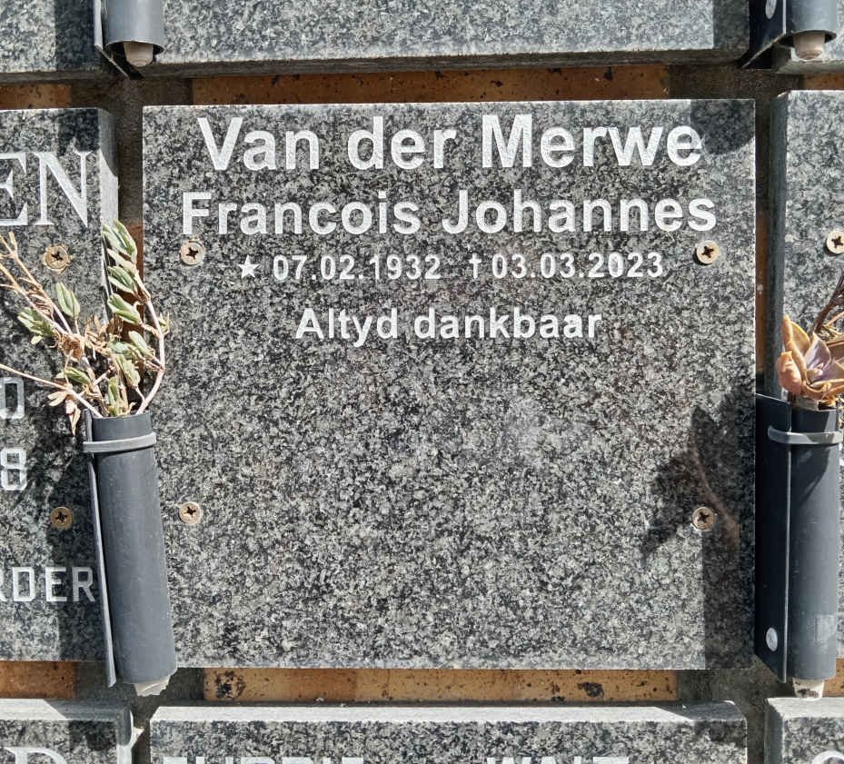 MERWE Francois Johannes, van der 1932-2023 