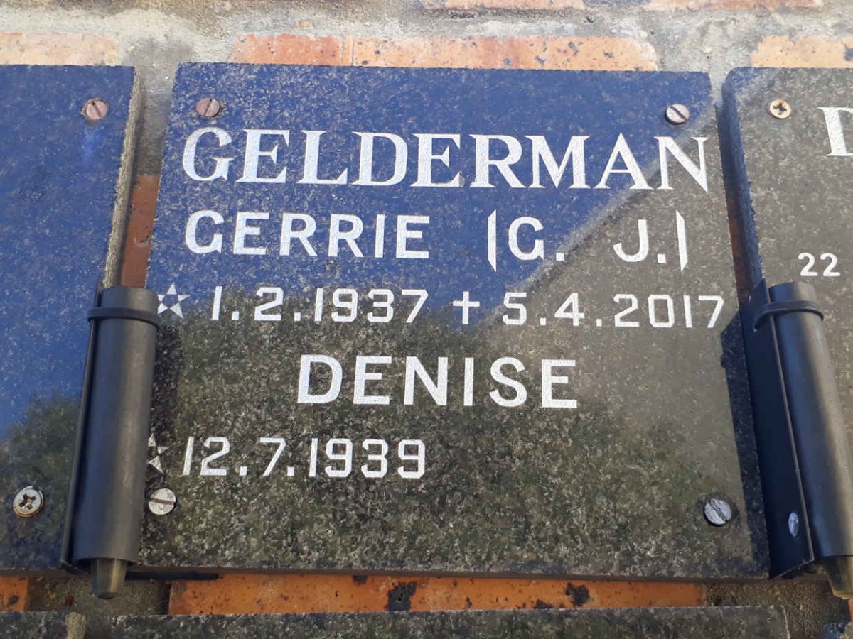 GELDERMAN G.J. 1937-2017 &amp; Denise 1939-