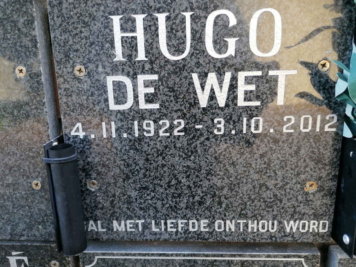 HUGO De Wet 1922-2012