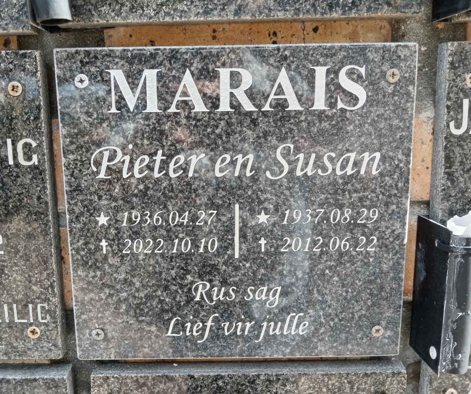 MARAIS Pieter 1936-2022 & Susan 1937-2012