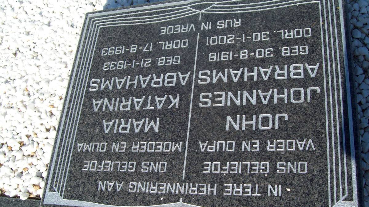 ABRAHAMS John Johannes 1918-2001 &amp; Maria Katarina 1933-1993