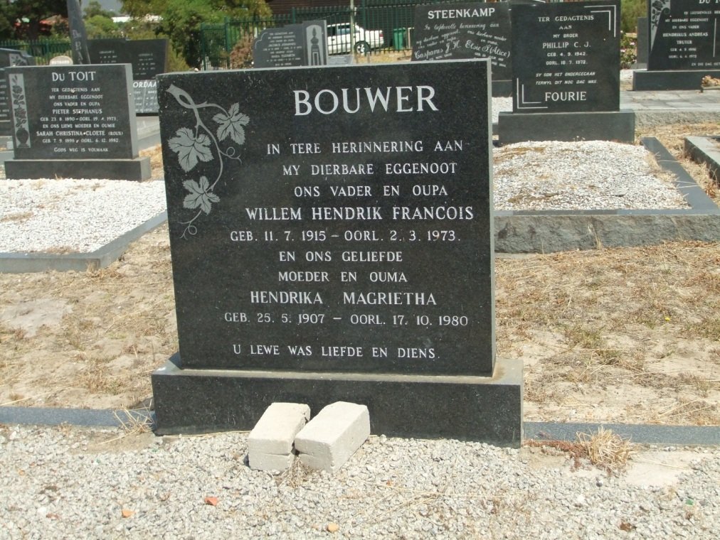 BOUWER Willem Hendrik Francois 1915-1973 &amp; Hendrika Magrietha 1907-1980